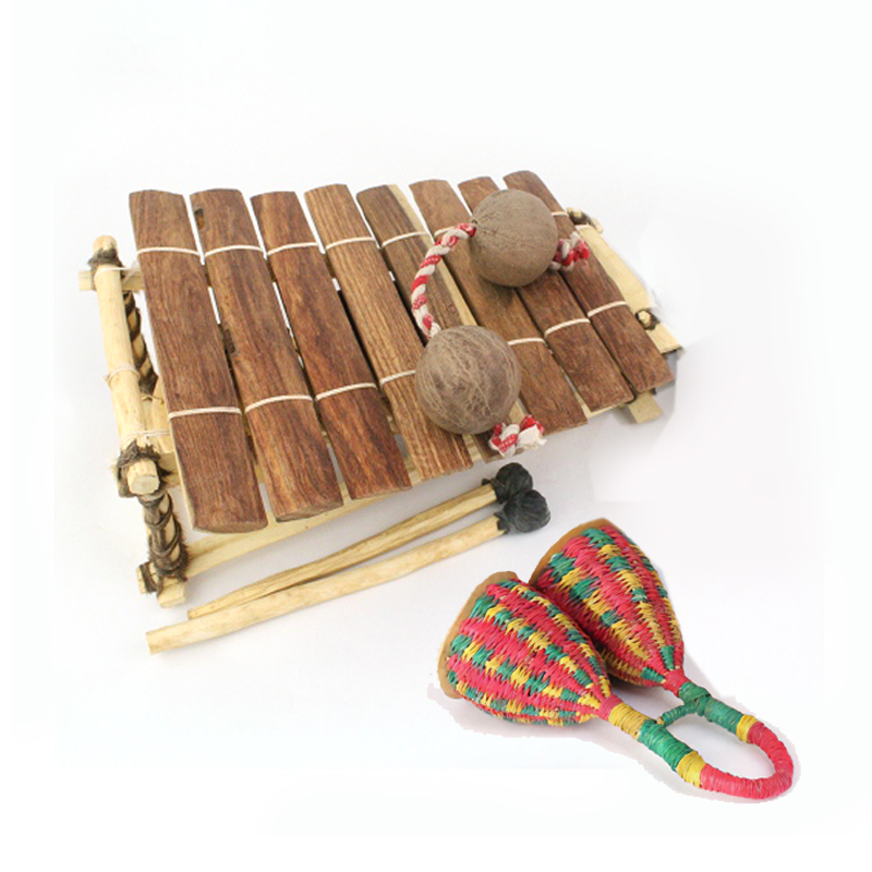 【アフリカ楽器スターターズセット】ミニバラフォン+ストローがらがら・バティカ3点セット　02