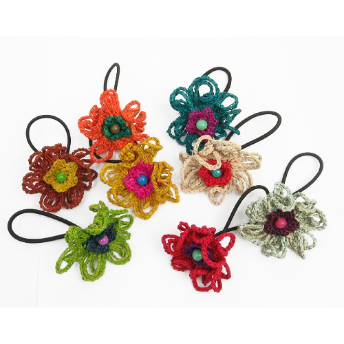 【SALE】ラフィア鎖編みフラワー髪留めゴム @1000→800円