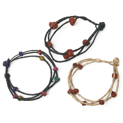 3本革ブレスレット マルチカラーボール付