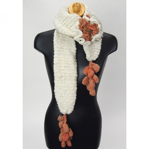 【SALE】ケナナニッターズ ウールガーター編みマフラー お花 たまご付 白 @6900→3800→1000円