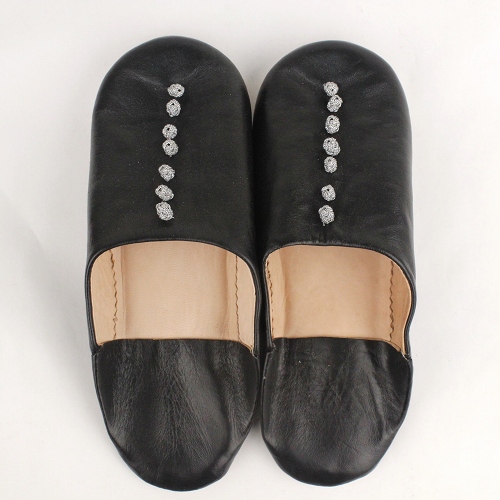 バブーシュ無地 カフス付 39 黒革 シルバーカフスボタン