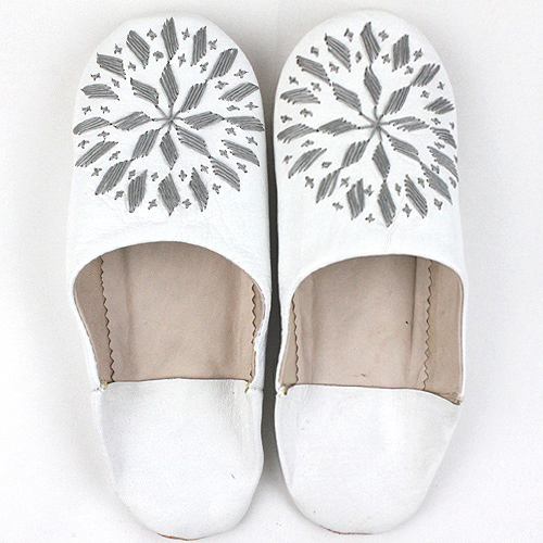 バブーシュ刺繍 S2白x103グレー