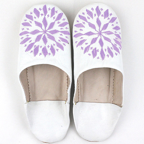 バブーシュ刺繍 S2白x701ラベンダー