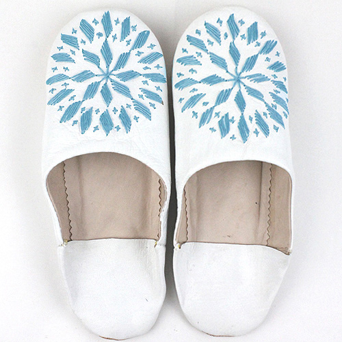 バブーシュ刺繍 S2白x801水色