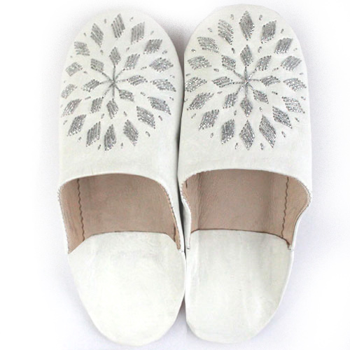 バブーシュ刺繍 S2白xシルバー