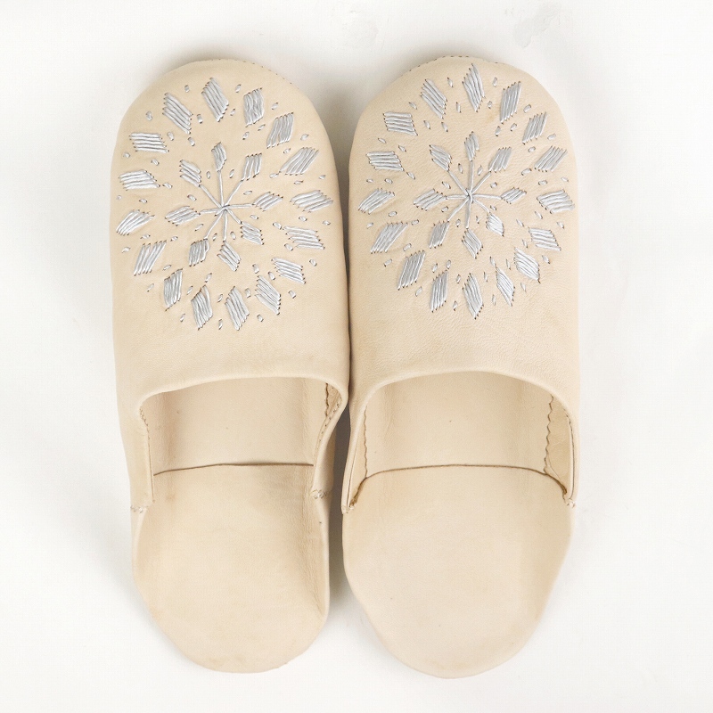 バブーシュ刺繍 S19生成xグレー