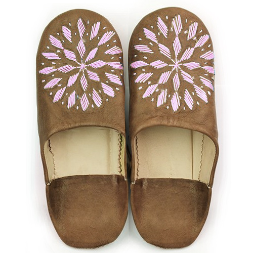 バブーシュ刺繍 S12薄茶x602薄ピンク