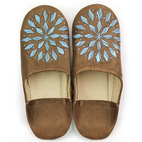 バブーシュ刺繍 S12薄茶x801水色