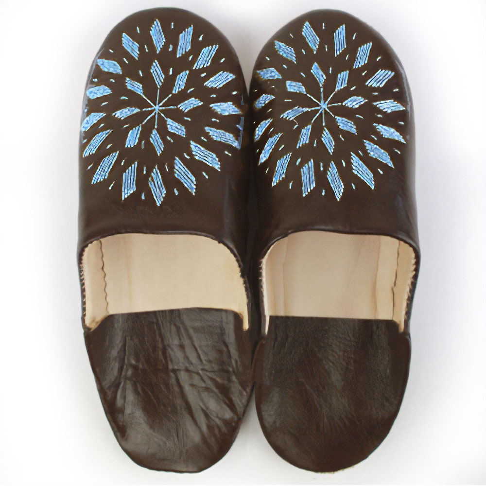 バブーシュ刺繍 S7焦げ茶x801水色