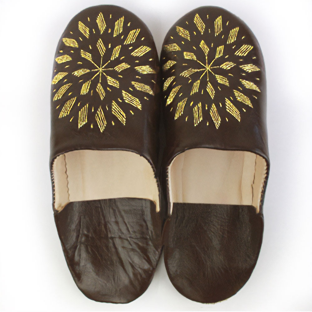 バブーシュ刺繍 S7焦げ茶xゴールド