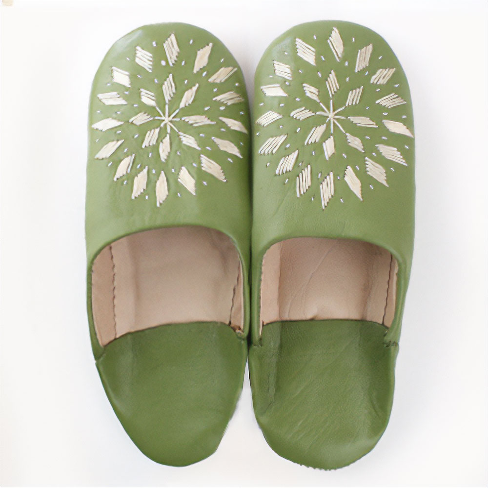 バブーシュ刺繍 F3グリーンティx102ベージュ