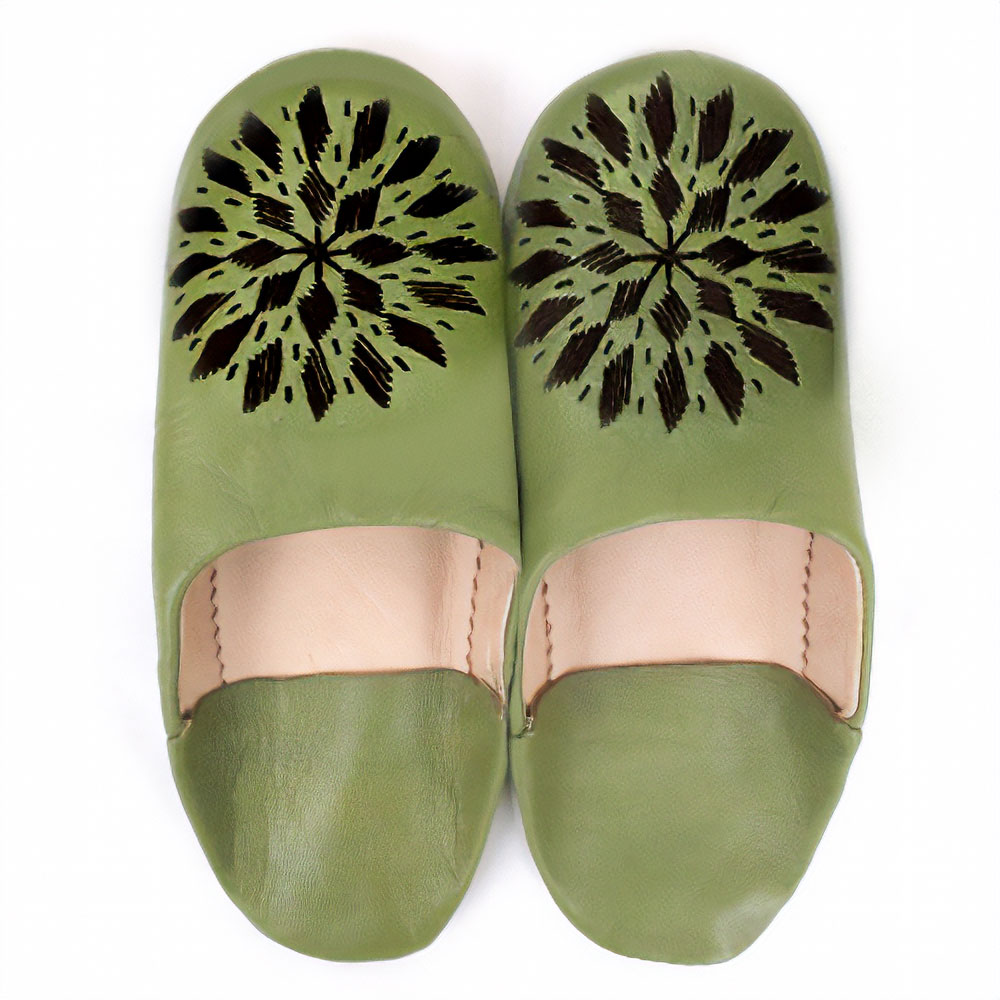 バブーシュ刺繍 F3グリーンティx404焦げ茶