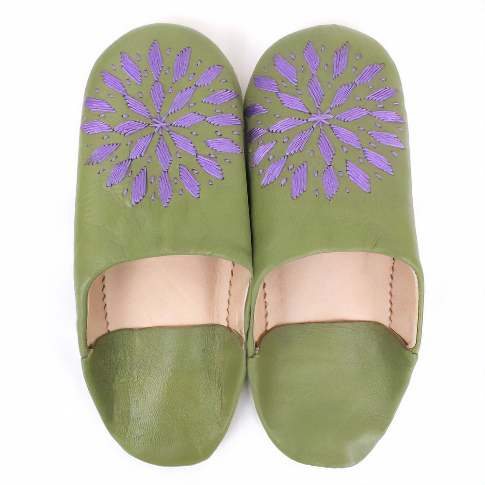 バブーシュ刺繍 F3グリーンティx701ラベンダー