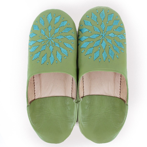 バブーシュ刺繍 F3グリーンティx802ターコイズ