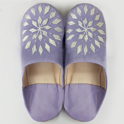 バブーシュ刺繍 S5ラベンダーx000白