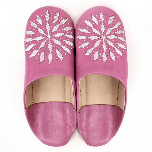 バブーシュ刺繍 F7ピンクx000白