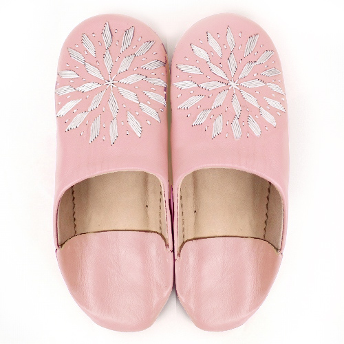 バブーシュ刺繍 S8薄ピンクx000白