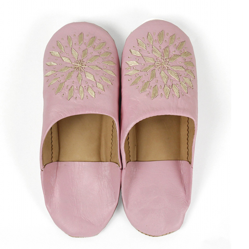 バブーシュ刺繍 S8薄ピンクx102ベージュ