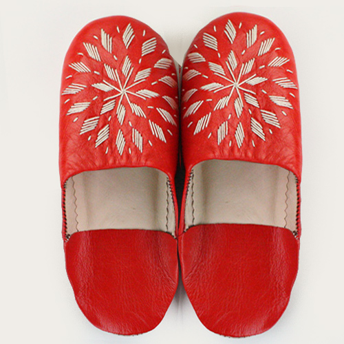 バブーシュ刺繍 S6赤x102ベージュ