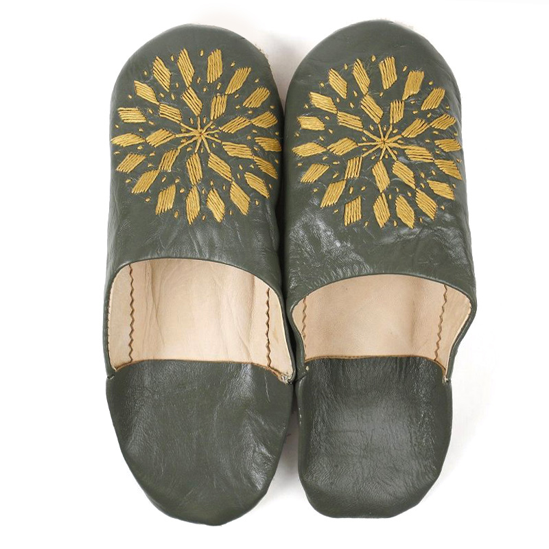 バブーシュ刺繍 F11ダークグリーンxターメリック