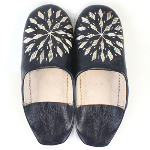 バブーシュ刺繍 S33濃紺x000白