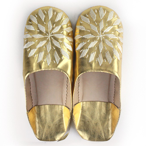 バブーシュ刺繍 ゴールドx000白