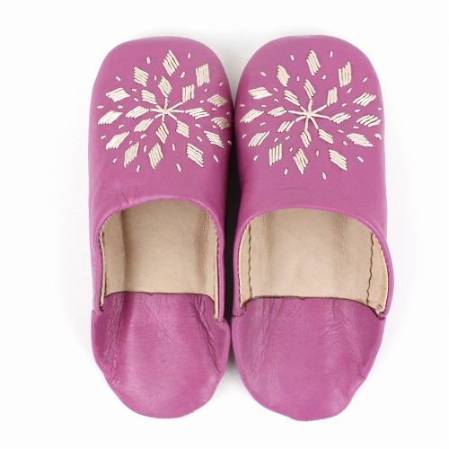 バブーシュ刺繍 子供用 F7ピンクx101ベージュ