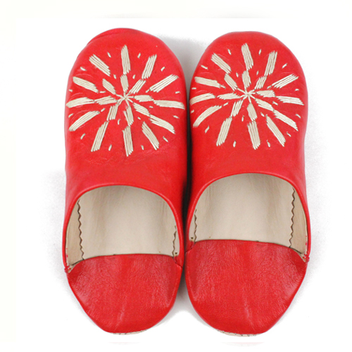 バブーシュ刺繍　子供用　S6赤xベージュ