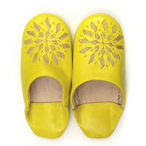 バブーシュ刺繍　子供用　S4黄xベージュ