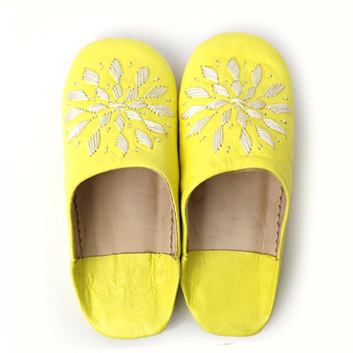 バブーシュ刺繍　子供用　S11レモン×000白