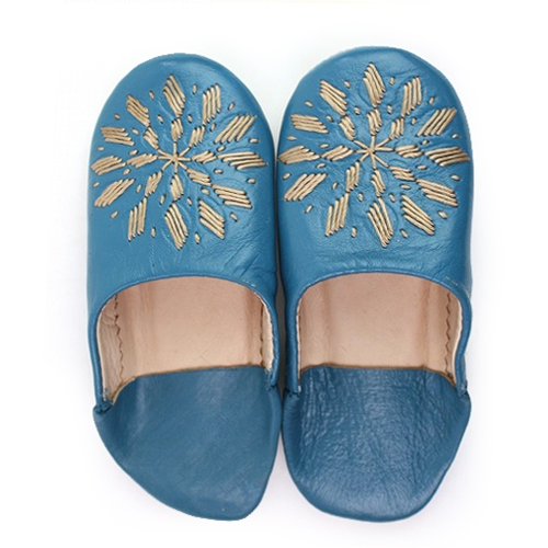 バブーシュ刺繍　子供用　F9あおぞらxベージュ