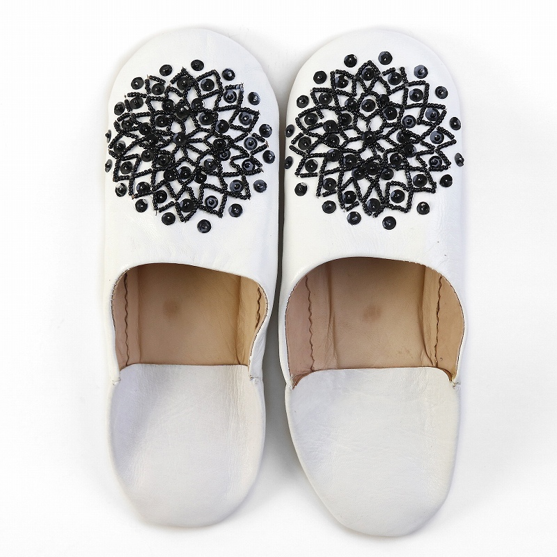 バブーシュ ビーズスパンコール S2白x黒x黒