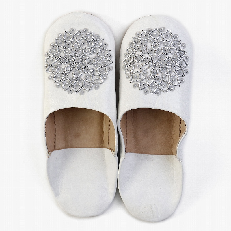 バブーシュ ビーズスパンコール S2白xグレーxグレー