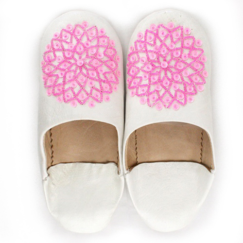 バブーシュ ビーズスパンコール S2白x薄ピンクx薄ピンク