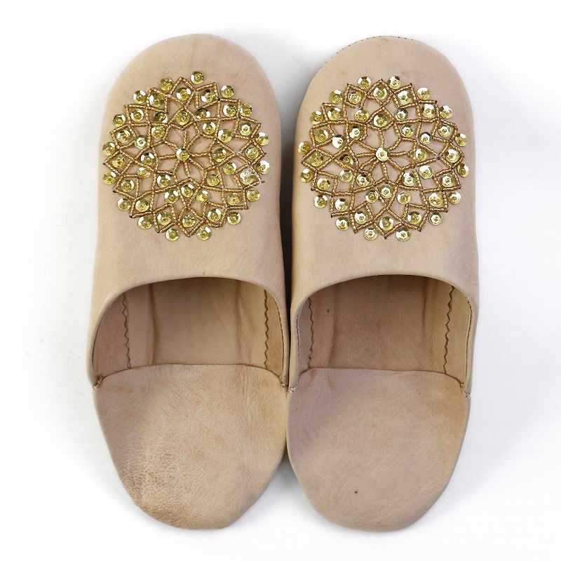 バブーシュ ビーズスパンコール S19生成xゴールドxゴールド