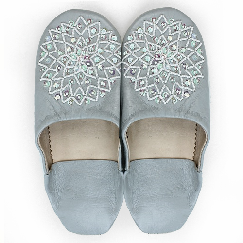 バブーシュ ビーズスパンコール F5ゆきぐもx白xオーロラ