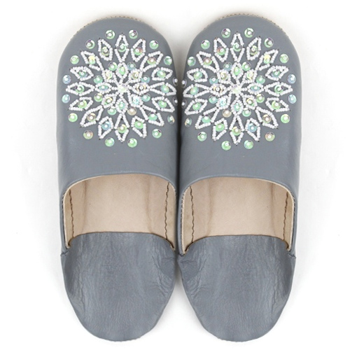 バブーシュ ビーズスパンコール S28グレーx白xオーロラ