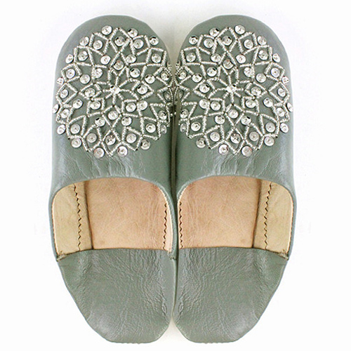 バブーシュ ビーズスパンコール F8わさびxシルバーxシルバー