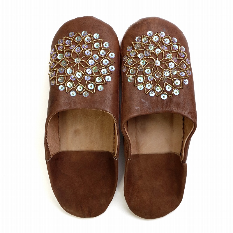 バブーシュ ビーズスパンコール S12薄茶xアイボリーxオーロラ