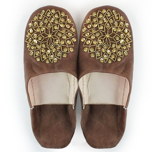 バブーシュ ビーズスパンコール S12薄茶xゴールドxゴールド