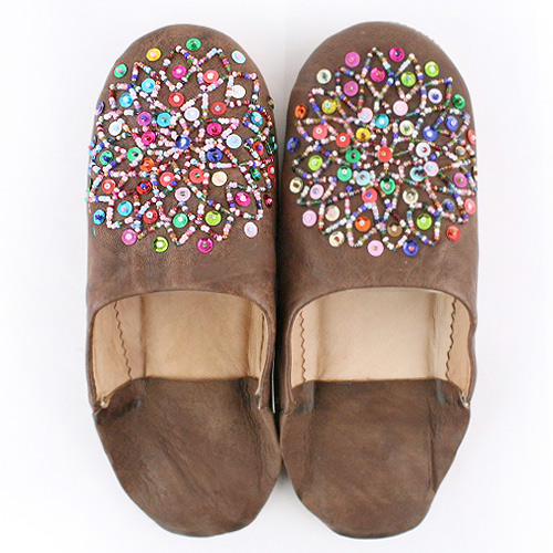 バブーシュ ビーズスパンコール S12薄茶マルチ