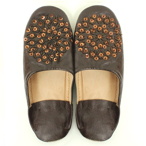 バブーシュ ビーズスパンコール S7焦げ茶x茶x茶