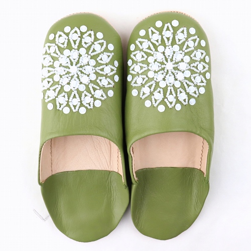 バブーシュ ビーズスパンコール F3グリーンティx白x白