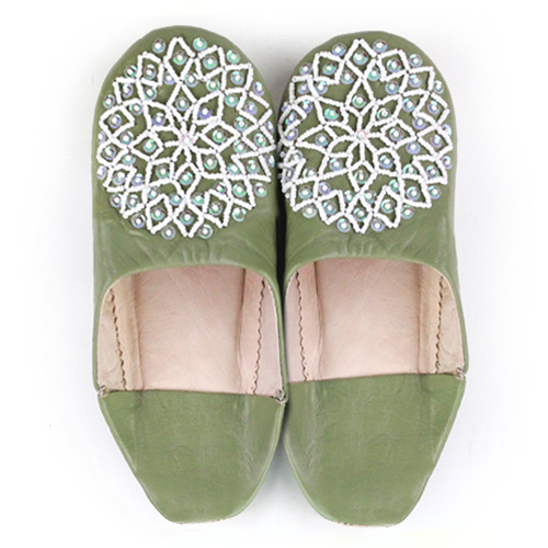 バブーシュ ビーズスパンコール F3グリーンティx白xオーロラ