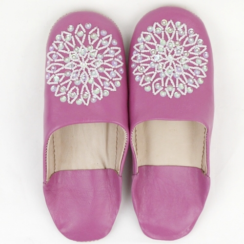 バブーシュ ビーズスパンコール F7ピンクx白xオーロラ