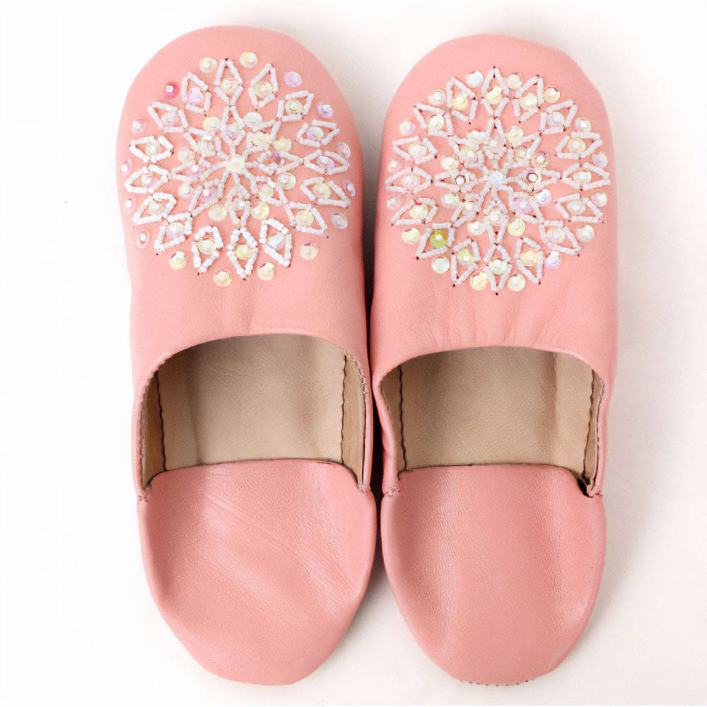 バブーシュ ビーズスパンコール 39 S8薄ピンク×白×オーロラ