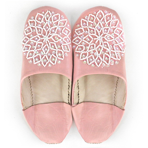 バブーシュ ビーズスパンコール S26サーモンx白xオーロラ