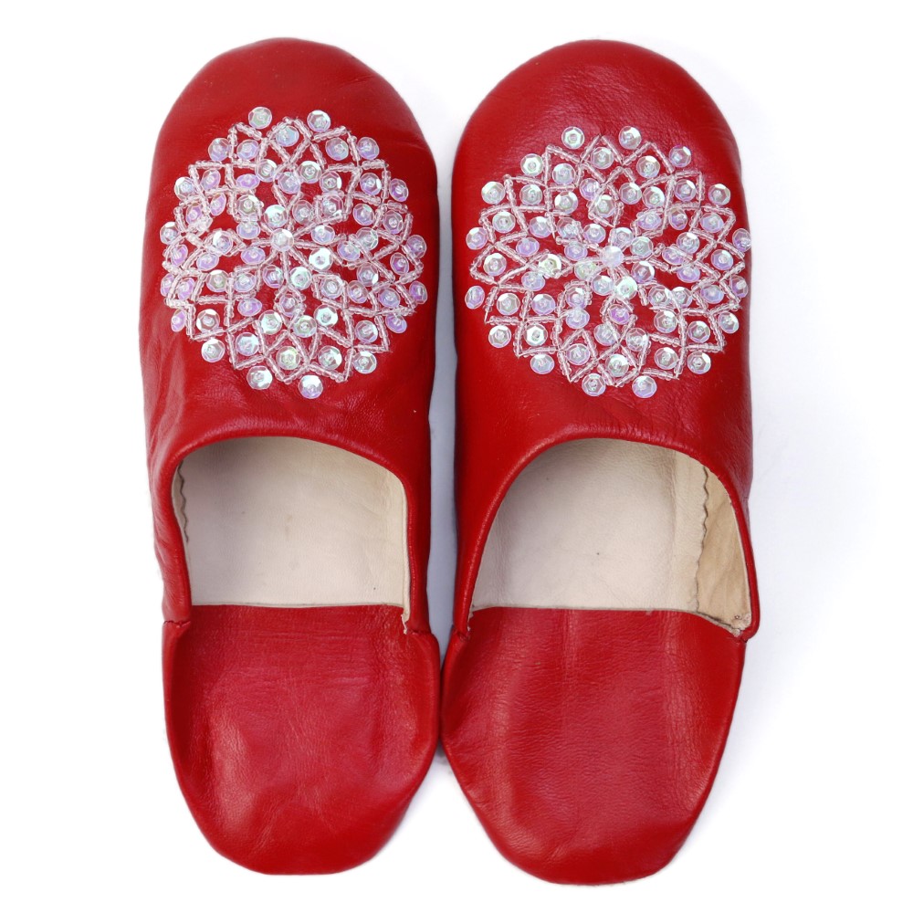 バブーシュ ビーズスパンコール S6赤xクリアxオーロラ