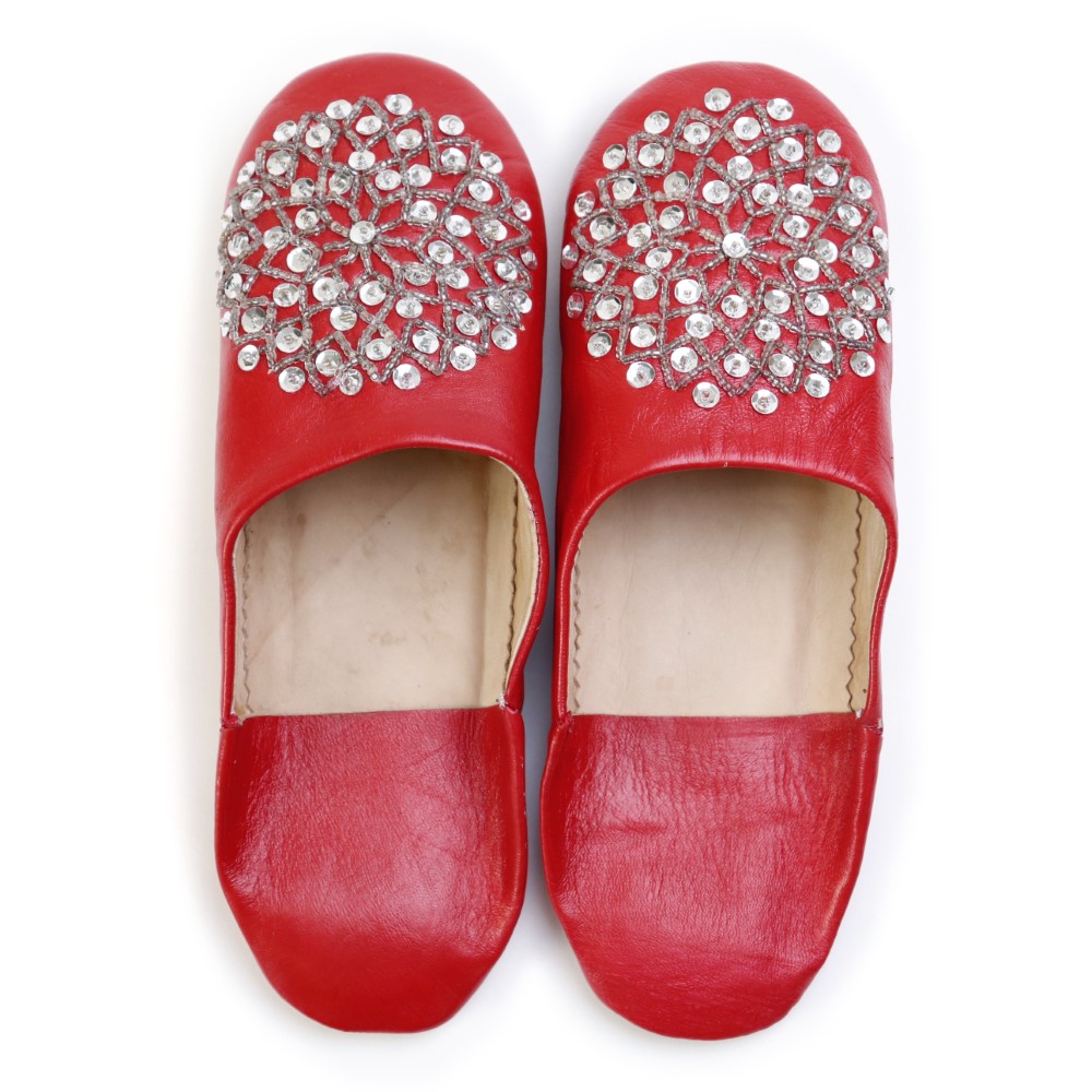 バブーシュ ビーズスパンコール S6赤xシルバーxシルバー