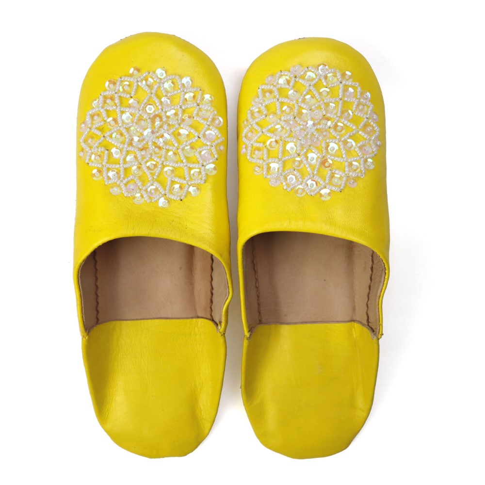 バブーシュ ビーズスパンコール S4黄x白xオーロラ